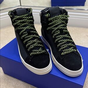 *Brand New* P448 Taylor Black High-Top Sneakers with Neon Yellow-Green Laces